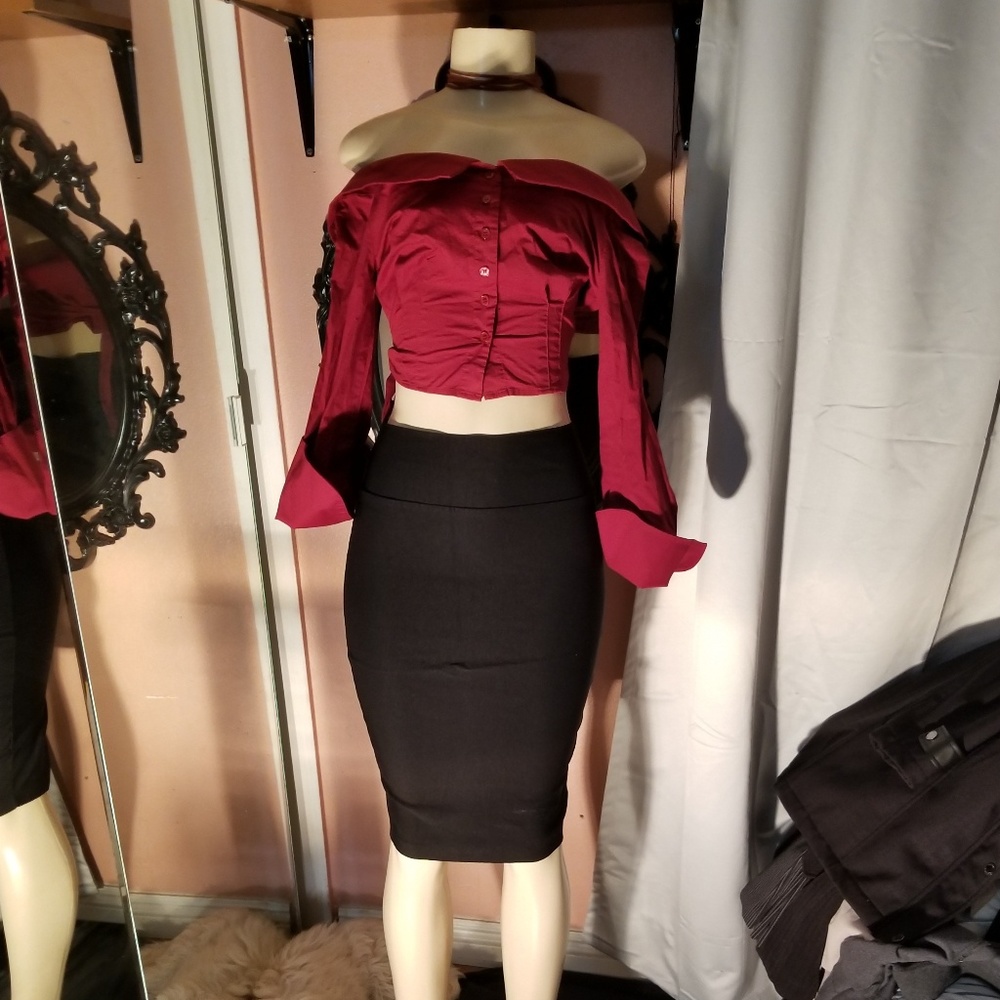 Deep red sexy button up blouse